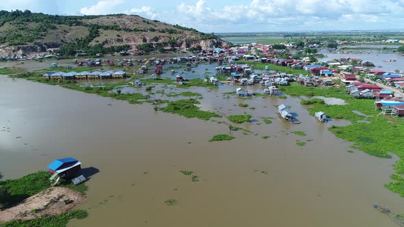 Farming and fishing village near Siem Reap in Cambodia seen from the sky