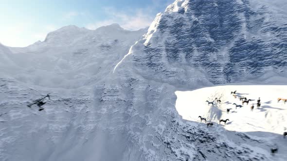 Drone Flying on Snowy Mountain