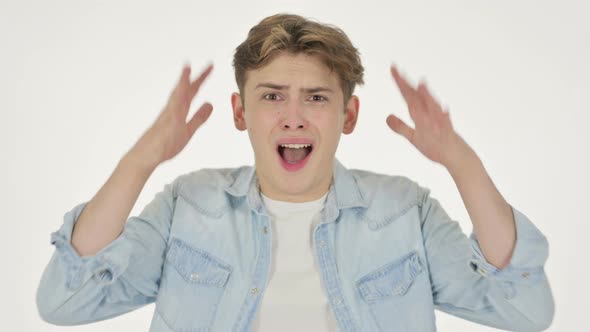 Young Man Shouting Screaming on White Background