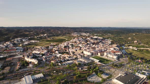 Rotating aerial over Silves, city and municipality in the Portuguese region of Algarve