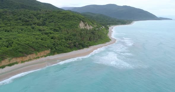 Aerial view of the landscape of the southern coasts of the Dominican Republic from Barahona