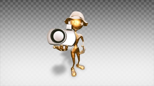 Gold 3D Man - Cartoon Show Camera  alt