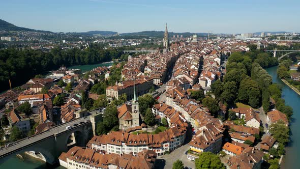 The Historic District of Bern in Switzerland From Above  the Capital City Aerial View