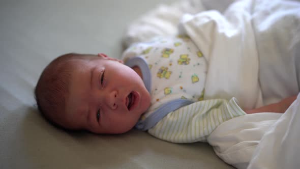 Newborn Baby Wakes Up and Yawns