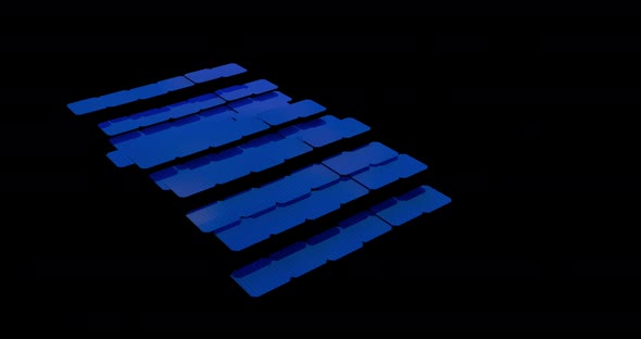 Step by step construction of a solar panel on black background - Renewable Energy. 3D Animation