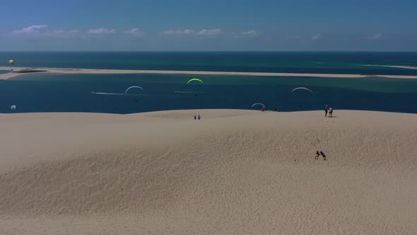 Paragliders Fly Over the Dune of Pilat Dune Du Pilat  Arcachon France