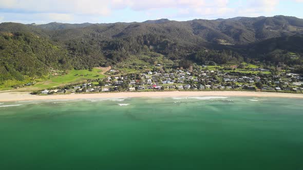 Flying across Taupo Bay in New Zealand's North Island