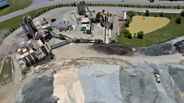 Asphalt Plant Aerial View of Asphalt Factory is Used for the Construction of Roads Pavements
