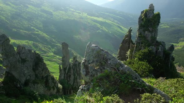 Famous Cliffs Shpici in Summer Ukrainian Carpathians