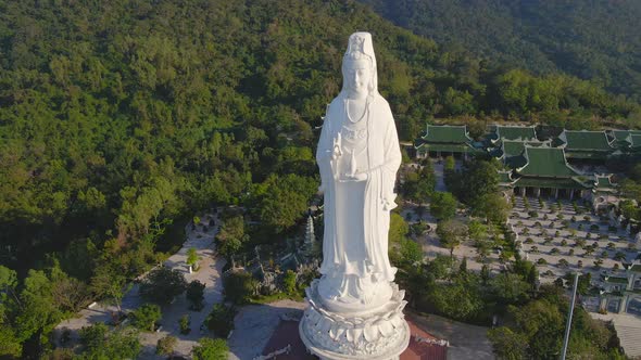 Aerial Shot of the Socalled Lady Buddha in the City of Danang