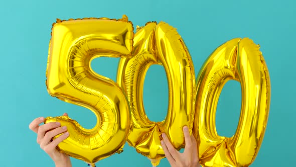 Gold Foil Number 500 Celebration Balloon