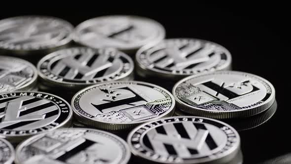 Rotating shot of Bitcoins 