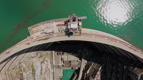 Water Reservoir and a Dam in Dagestan Aerial View of the Concrete Dam Chirkei Famous Hydroelectric