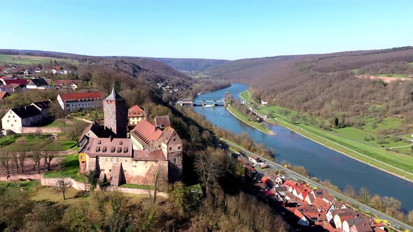 Aerial view of Rothenfels Castle, Bavaria, Germany