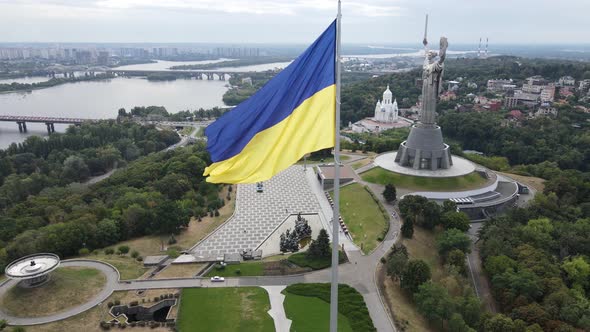 Kyiv - National Flag of Ukraine By Day. Aerial View. Kiev