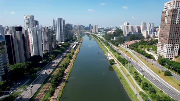 Downtown Sao Paulo Brazil. Cityscape of famous Pinheiros highway road.