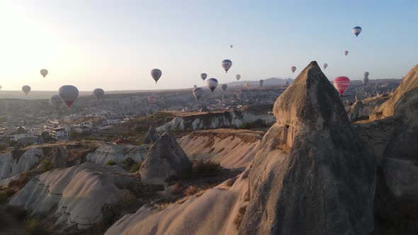 Cappadocia, Turkey : Balloons in the Sky. Aerial View