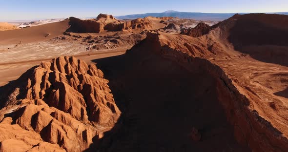 Aerial Drone Footage Over the Ridge of a Sandy Hill in the Most Arid Atacama Desert.