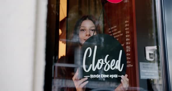 Owner Turning Sign Board Open Cafeteria Its Open for Customers After Restriction