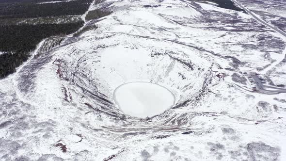 Snowy Kerio Crater on the Golden Circle of Iceland Seen From the Air