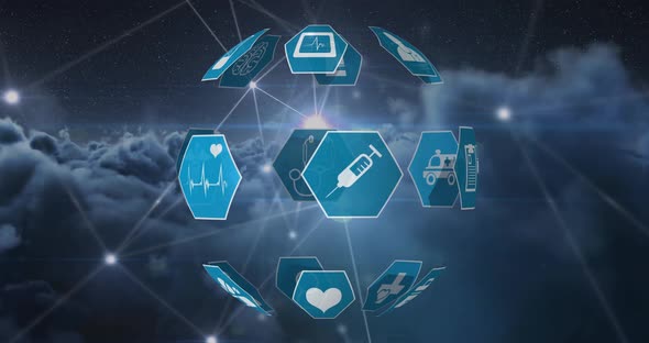 Medical icons and asymmetrical lines 4k alt