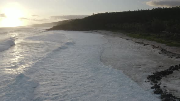 Aerial view of Grande Anse beach at sunset, Petite Ile, Reunion.