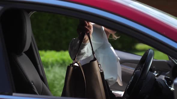 Portrait of Serious Businesswoman Getting Into Car