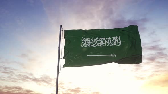 Flag of Saudi Arabia Waving in the Wind