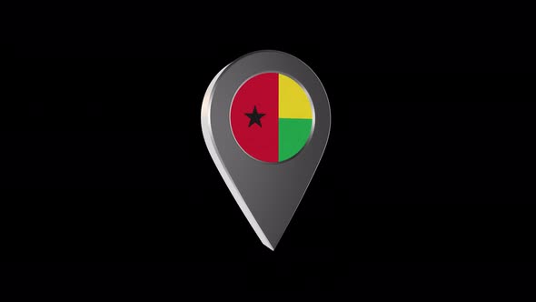 3d Animation Map Navigation Pointer With Guinea Bissau Flag With Alpha Channel  - 4K