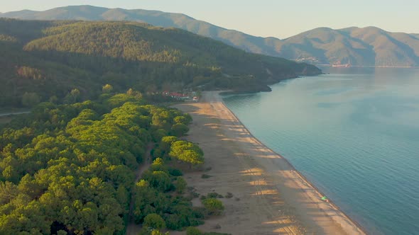 Aerial shooting summer seascape of the Mediterranean sea