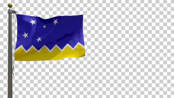Magallanes Region Flag (Chile) on Flagpole with Alpha Channel - 4K