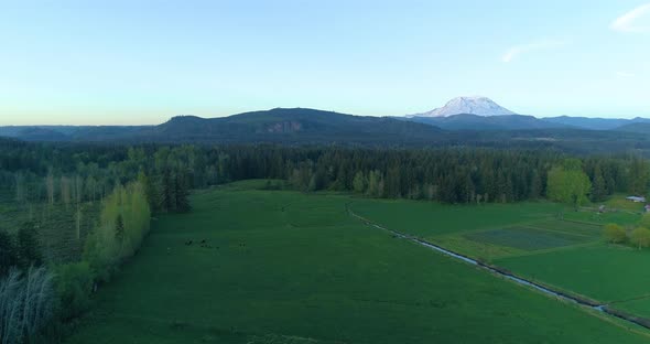 Mt Rainier Aerial View Rural Countryside Landscape