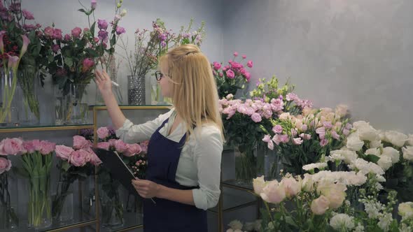 Flower Shop, Portrait of Woman Small Business Owner of Floristic Boutique Checks Flowers 