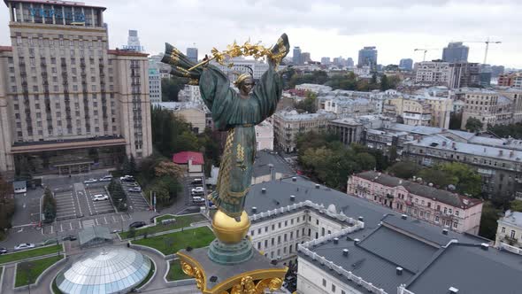 Kyiv, Ukraine in Autumn : Independence Square, Maidan. Aerial View