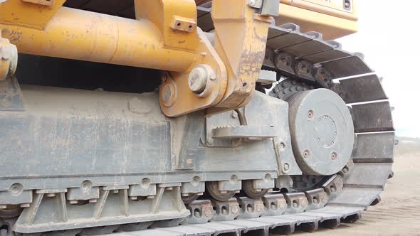 Close-up of excavator chain. Construction excavator.