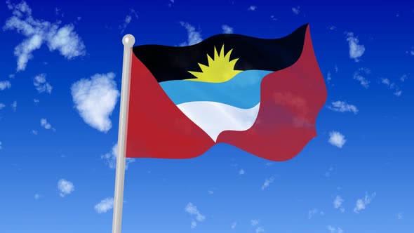Antigua And Barbuda Flag Wave In The Sky With Cloud