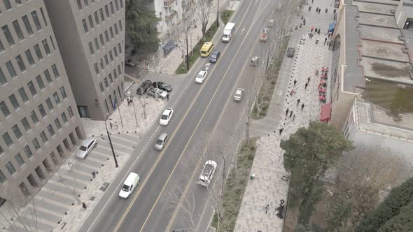 Aerial view of Ilia Chavchavadze avenue in the center of Tbilisi. Georgia 2021