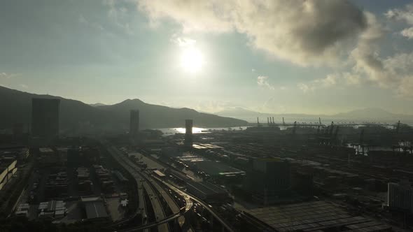 Aerial footage of Yantian international container terminal in Shenzhen city, China