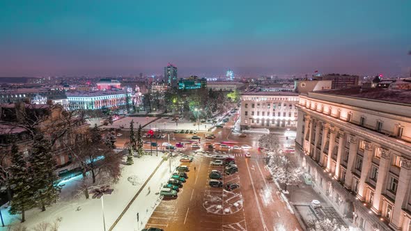 Evening traffic, high point of view to the Bulgarian National Bank