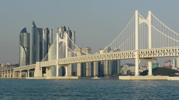 Busan (Pusan), South Korea. The Gwangandaegyo (Diamond Bridge) Which Is a Suspension Bridge