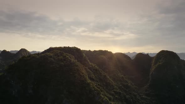 Drone video shows of Halong Bay in Vietnam