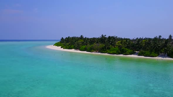 Aerial drone abstract of marine tourist beach journey by blue ocean with sand background