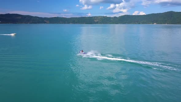 El Salvador Turquoise Lake Coatepeque Aerial View Jet Sky