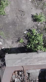 Vertical Video of a War in Ukraine  Destroyed Military Hardware