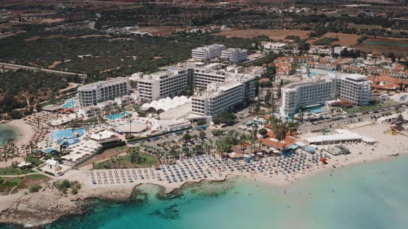 Hotels Buildings on Sea Ocean Beach Seashore on Tropical Exotic Resort Town City in Hawaii