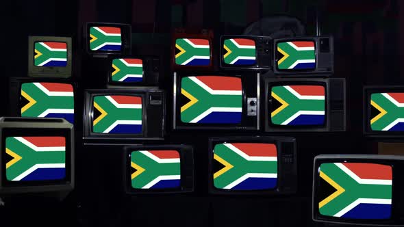 Flag of South Africa on Old 80s TVs.