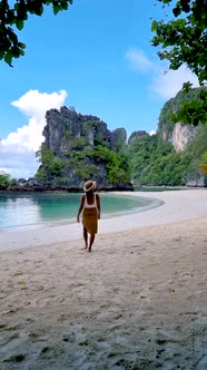 Koh Hong Island Krabi Thailand Woman on the Beach of Koh Hong Tropical White Beach with Asian Woman