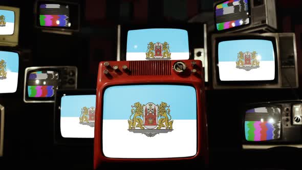 Flag of Riga, Latvia, and Retro TVs.