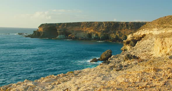 Famous Caves on the Rocky Coast of Little City Ajuy Stone Beach in the South of Fuerteventura Second