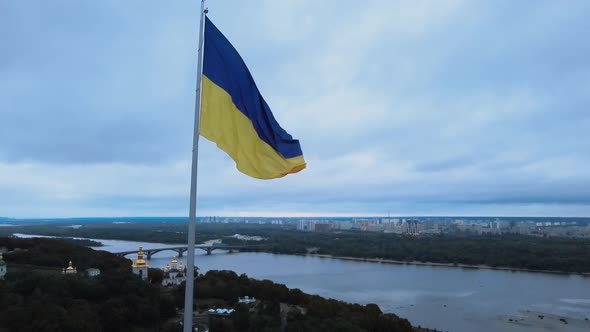 Kyiv - National Flag of Ukraine By Day. Aerial View. Kiev